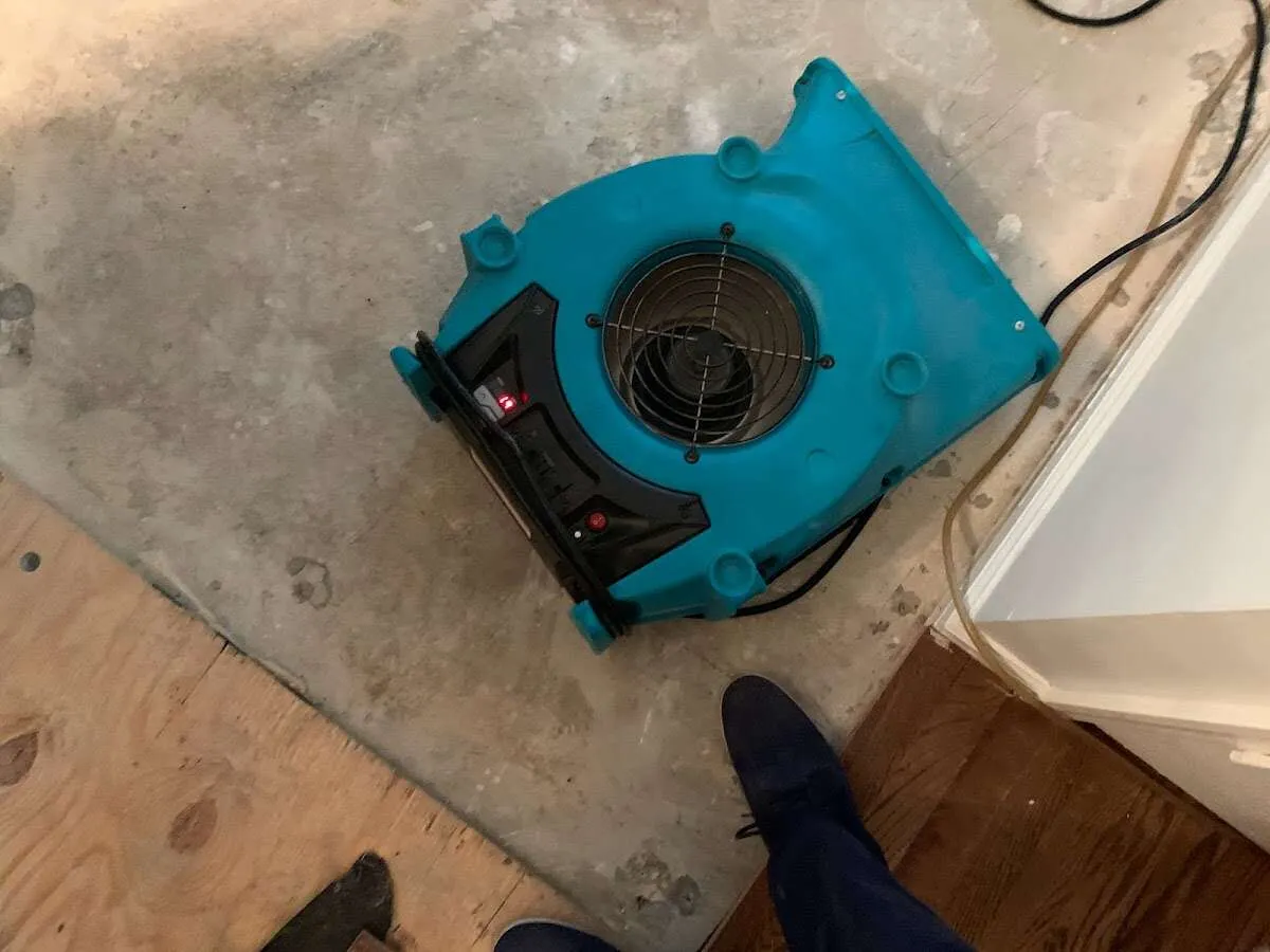 Air mover drying subfloor during Commercial Water Damage Restoration in DeFuniak Springs